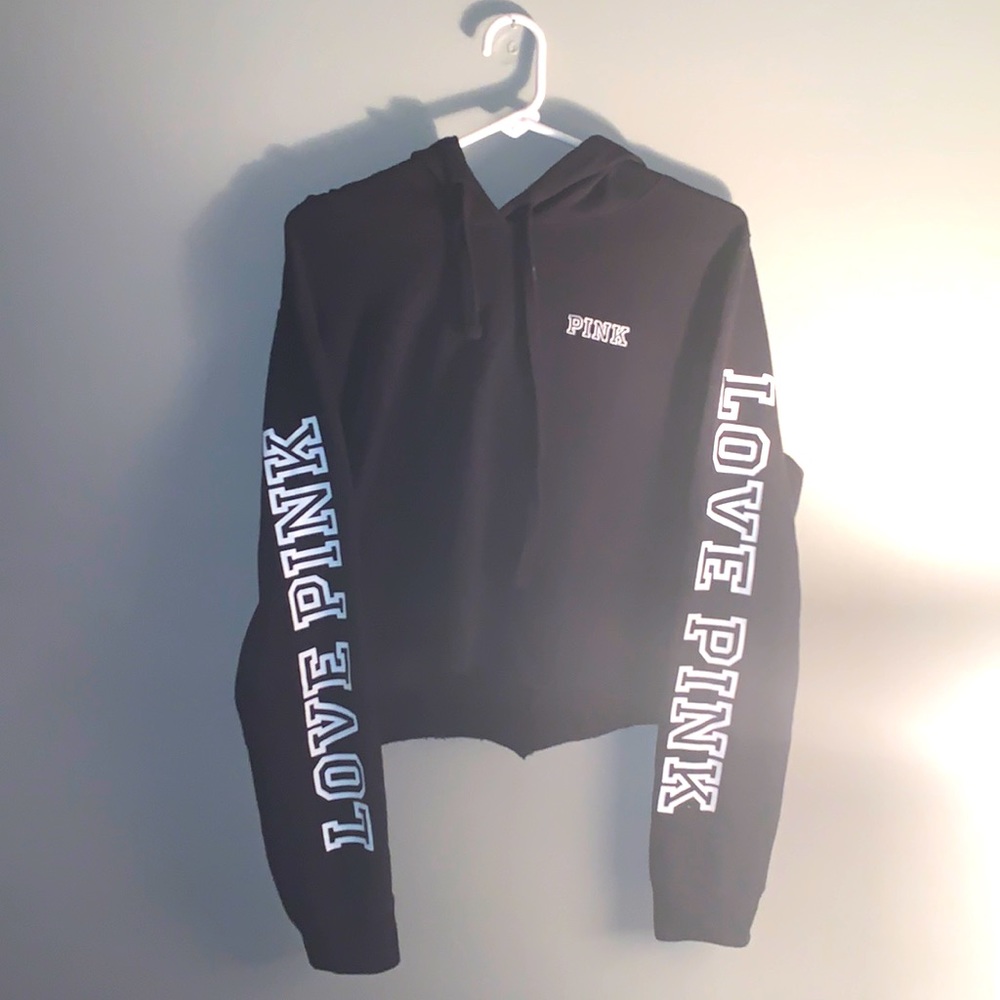 Black long sleeve PINK crop top, size Large.